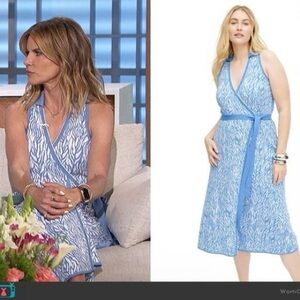 Diane von Furstenberg Collared Midi Wrap Floral Blue White Sweater Dress XL